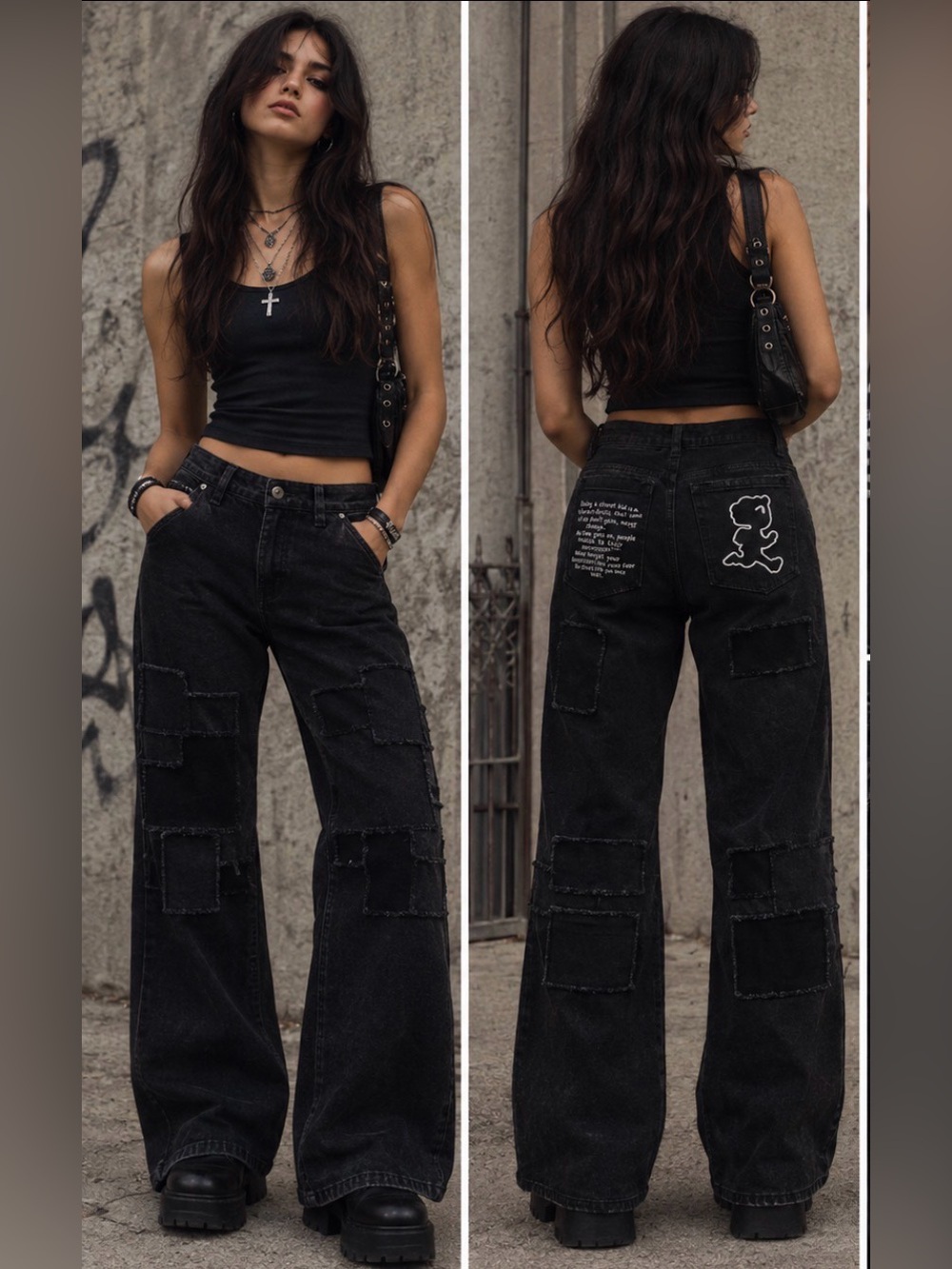 🚨 RARE / LIKE NEW 🚨 We The Street Kids Black Patchwork Baggy Jeans (Size 30)